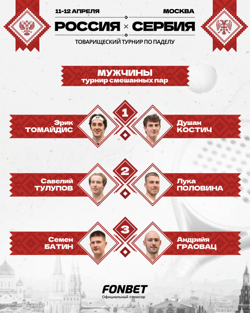 Россия-Сербия. 12.04. Турнир смешанных пар. Мужчины. Призеры